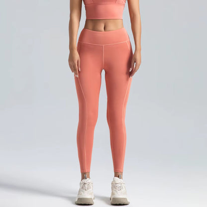 Yüksek Bel Cepli Spor Yoga Taytı – Dikişsiz, Push Up Etkili