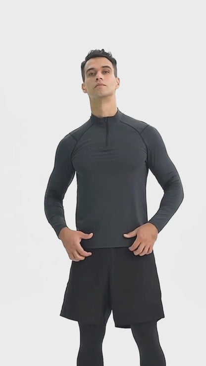 Erkek Uzun Kollu Yüksek Yaka  Nefes Alan Kumaş Antrenman Üstü